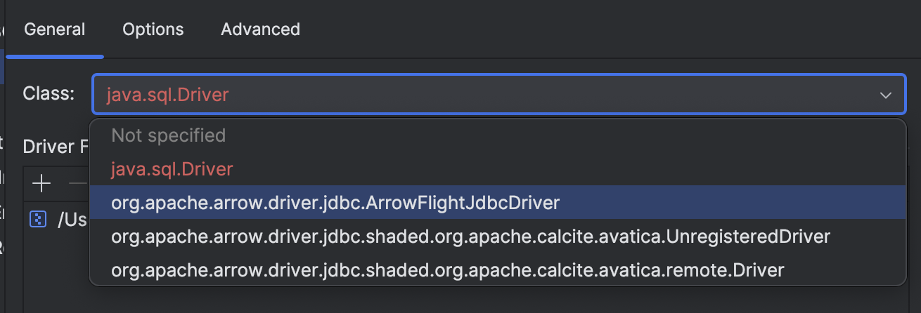 Driver Class selector Driver Class selector